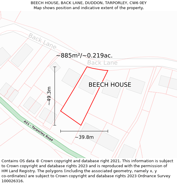 BEECH HOUSE, BACK LANE, DUDDON, TARPORLEY, CW6 0EY: Plot and title map