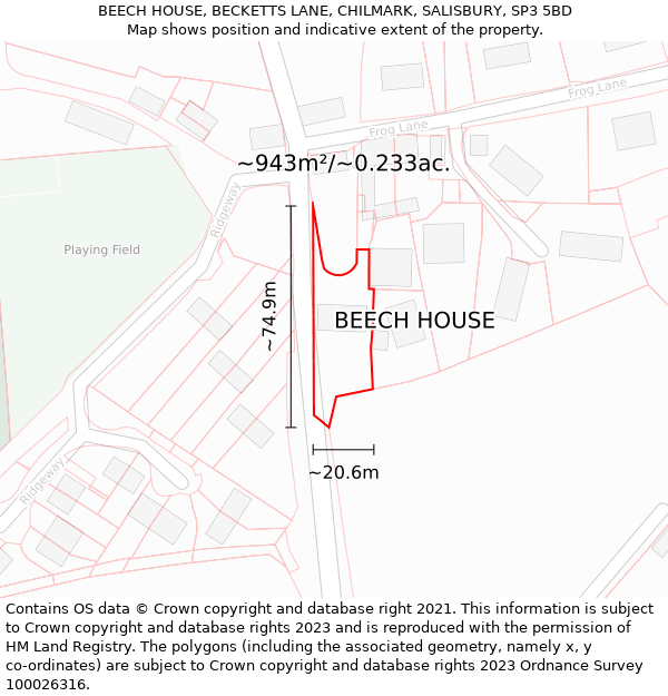 BEECH HOUSE, BECKETTS LANE, CHILMARK, SALISBURY, SP3 5BD: Plot and title map