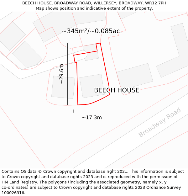 BEECH HOUSE, BROADWAY ROAD, WILLERSEY, BROADWAY, WR12 7PH: Plot and title map