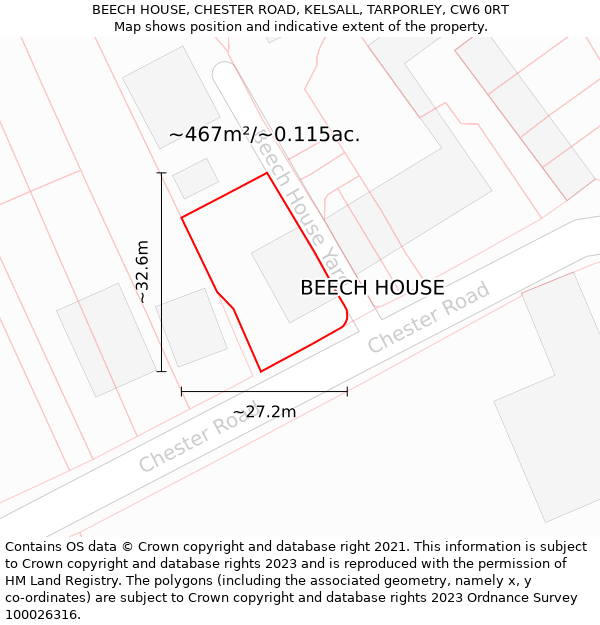 BEECH HOUSE, CHESTER ROAD, KELSALL, TARPORLEY, CW6 0RT: Plot and title map