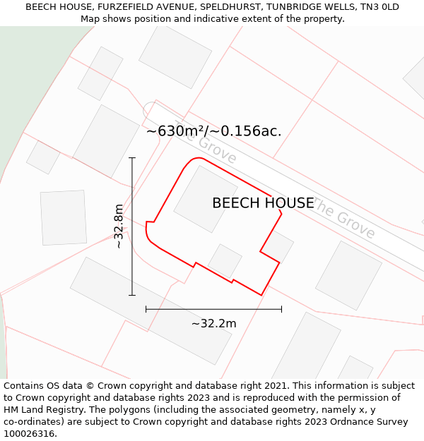 BEECH HOUSE, FURZEFIELD AVENUE, SPELDHURST, TUNBRIDGE WELLS, TN3 0LD: Plot and title map