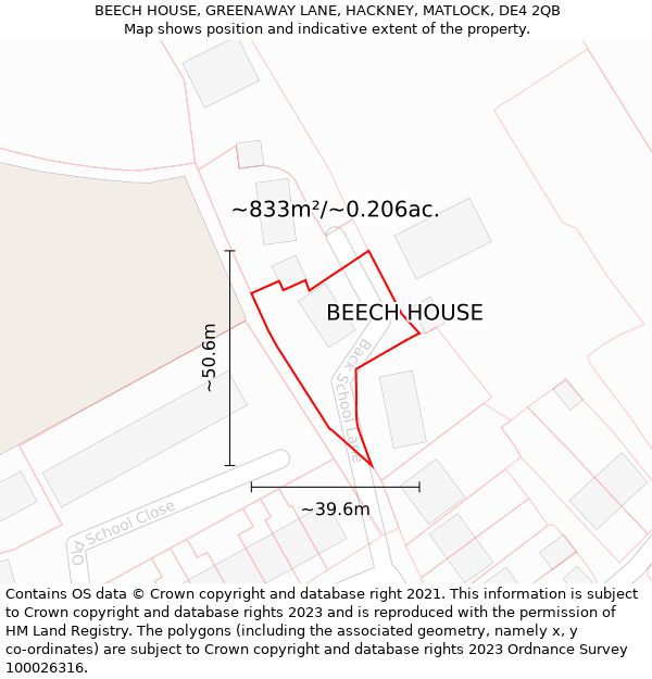 BEECH HOUSE, GREENAWAY LANE, HACKNEY, MATLOCK, DE4 2QB: Plot and title map