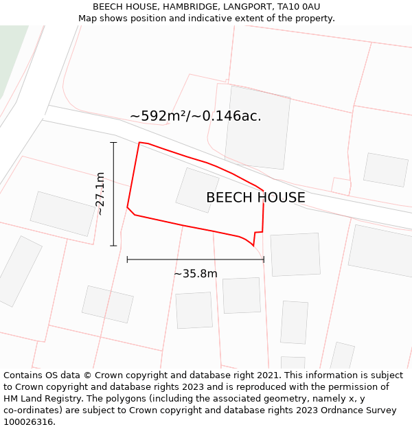 BEECH HOUSE, HAMBRIDGE, LANGPORT, TA10 0AU: Plot and title map