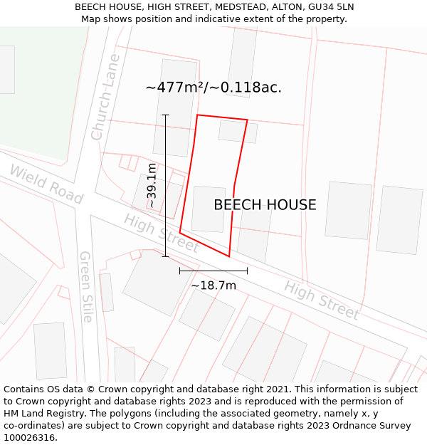 BEECH HOUSE, HIGH STREET, MEDSTEAD, ALTON, GU34 5LN: Plot and title map