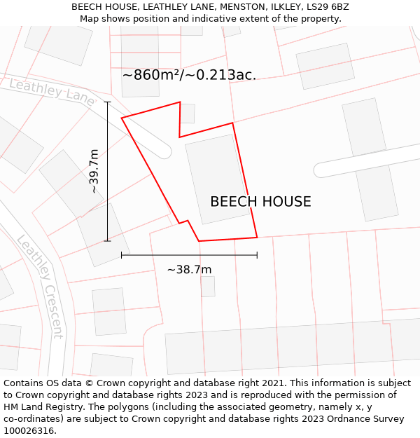 BEECH HOUSE, LEATHLEY LANE, MENSTON, ILKLEY, LS29 6BZ: Plot and title map