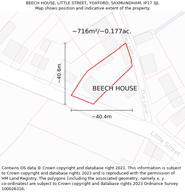 BEECH HOUSE, LITTLE STREET, YOXFORD, SAXMUNDHAM, IP17 3JL: Plot and title map