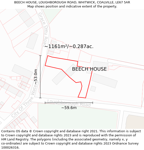 BEECH HOUSE, LOUGHBOROUGH ROAD, WHITWICK, COALVILLE, LE67 5AR: Plot and title map
