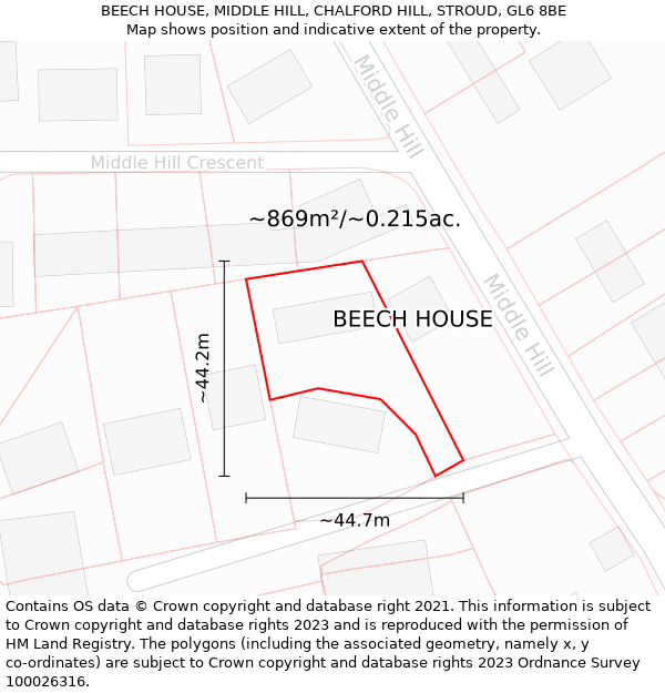 BEECH HOUSE, MIDDLE HILL, CHALFORD HILL, STROUD, GL6 8BE: Plot and title map