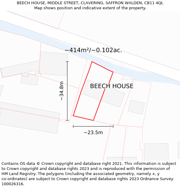 BEECH HOUSE, MIDDLE STREET, CLAVERING, SAFFRON WALDEN, CB11 4QL: Plot and title map