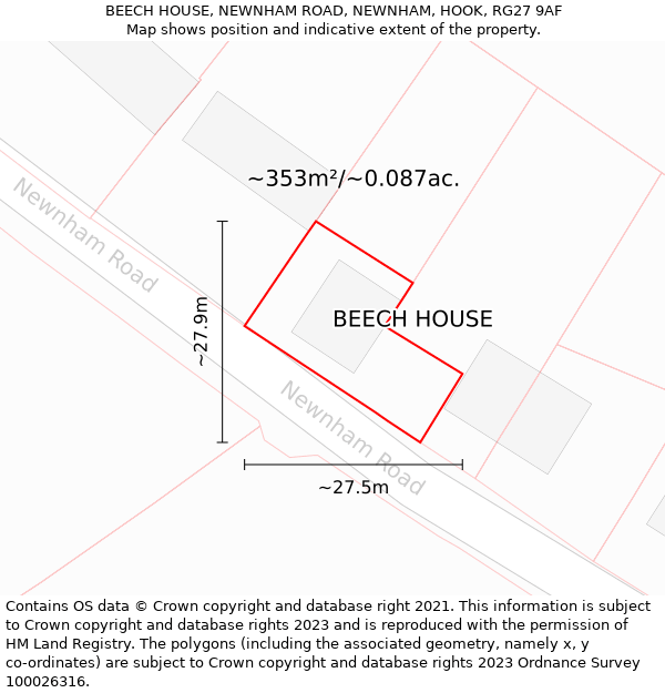 BEECH HOUSE, NEWNHAM ROAD, NEWNHAM, HOOK, RG27 9AF: Plot and title map