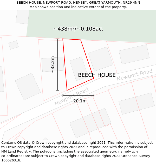 BEECH HOUSE, NEWPORT ROAD, HEMSBY, GREAT YARMOUTH, NR29 4NN: Plot and title map