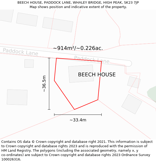 BEECH HOUSE, PADDOCK LANE, WHALEY BRIDGE, HIGH PEAK, SK23 7JP: Plot and title map