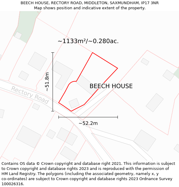 BEECH HOUSE, RECTORY ROAD, MIDDLETON, SAXMUNDHAM, IP17 3NR: Plot and title map