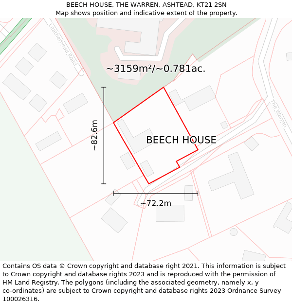 BEECH HOUSE, THE WARREN, ASHTEAD, KT21 2SN: Plot and title map