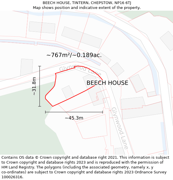 BEECH HOUSE, TINTERN, CHEPSTOW, NP16 6TJ: Plot and title map