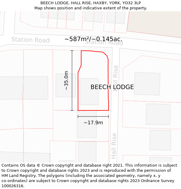 BEECH LODGE, HALL RISE, HAXBY, YORK, YO32 3LP: Plot and title map