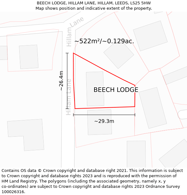 BEECH LODGE, HILLAM LANE, HILLAM, LEEDS, LS25 5HW: Plot and title map