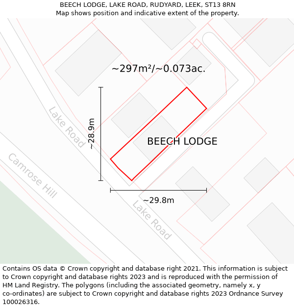 BEECH LODGE, LAKE ROAD, RUDYARD, LEEK, ST13 8RN: Plot and title map
