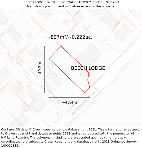 BEECH LODGE, WETHERBY ROAD, BARDSEY, LEEDS, LS17 9BD: Plot and title map