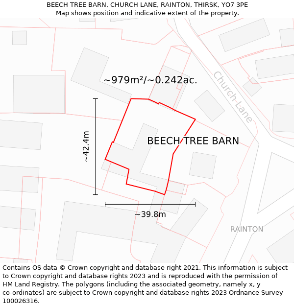 BEECH TREE BARN, CHURCH LANE, RAINTON, THIRSK, YO7 3PE: Plot and title map