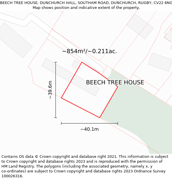 BEECH TREE HOUSE, DUNCHURCH HALL, SOUTHAM ROAD, DUNCHURCH, RUGBY, CV22 6NG: Plot and title map