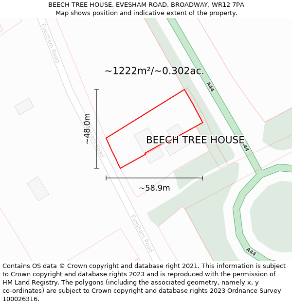BEECH TREE HOUSE, EVESHAM ROAD, BROADWAY, WR12 7PA: Plot and title map