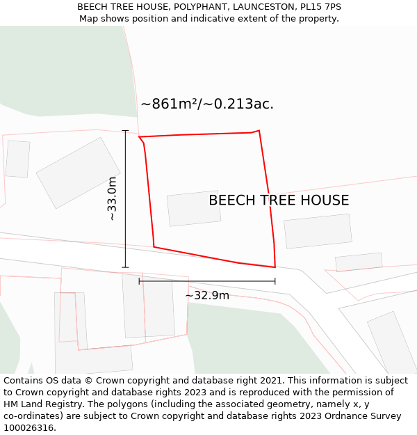 BEECH TREE HOUSE, POLYPHANT, LAUNCESTON, PL15 7PS: Plot and title map