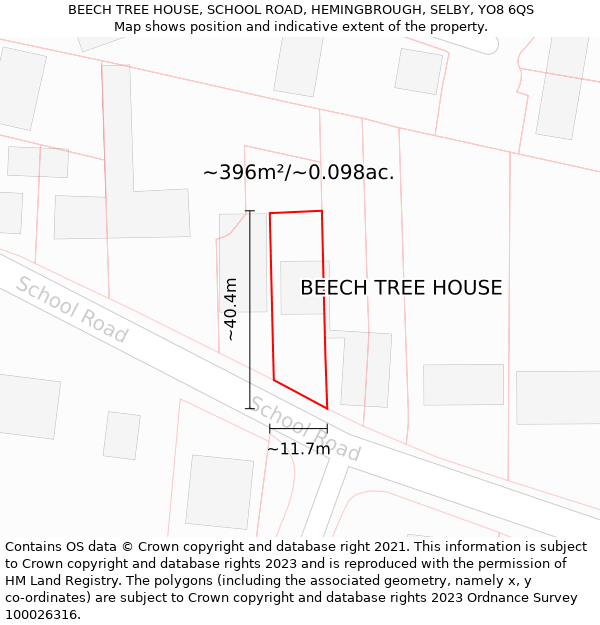 BEECH TREE HOUSE, SCHOOL ROAD, HEMINGBROUGH, SELBY, YO8 6QS: Plot and title map