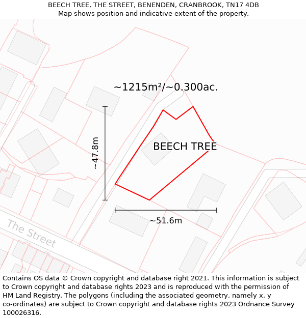 BEECH TREE, THE STREET, BENENDEN, CRANBROOK, TN17 4DB: Plot and title map
