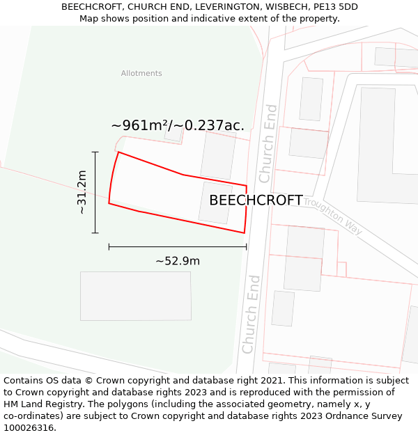 BEECHCROFT, CHURCH END, LEVERINGTON, WISBECH, PE13 5DD: Plot and title map