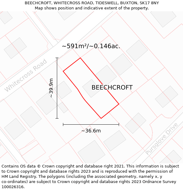 BEECHCROFT, WHITECROSS ROAD, TIDESWELL, BUXTON, SK17 8NY: Plot and title map