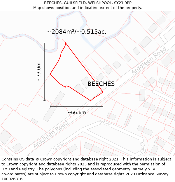 BEECHES, GUILSFIELD, WELSHPOOL, SY21 9PP: Plot and title map