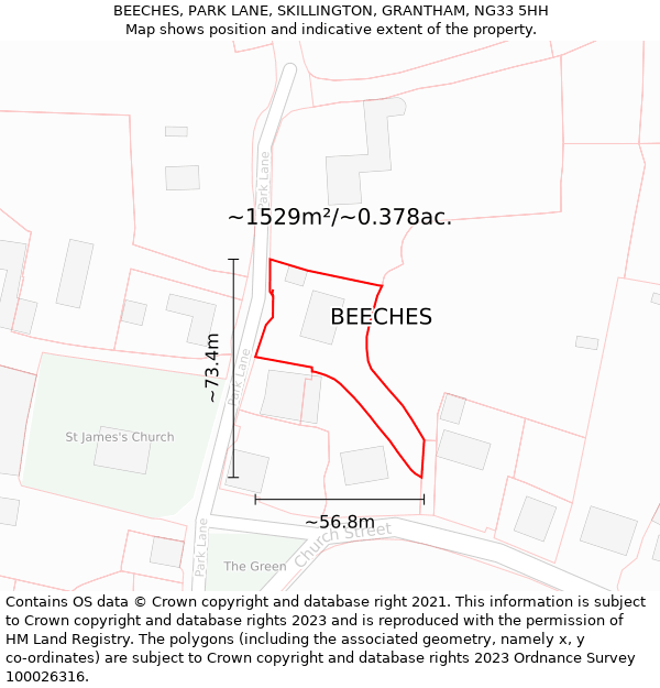 BEECHES, PARK LANE, SKILLINGTON, GRANTHAM, NG33 5HH: Plot and title map