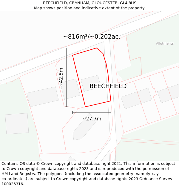 BEECHFIELD, CRANHAM, GLOUCESTER, GL4 8HS: Plot and title map