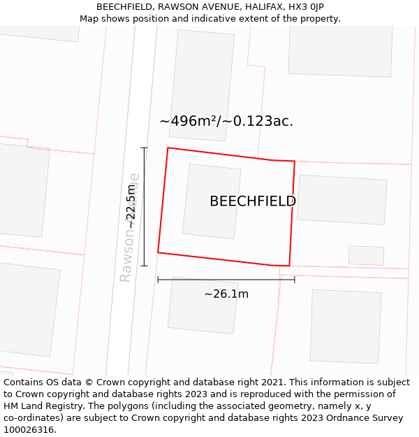 BEECHFIELD, RAWSON AVENUE, HALIFAX, HX3 0JP: Plot and title map