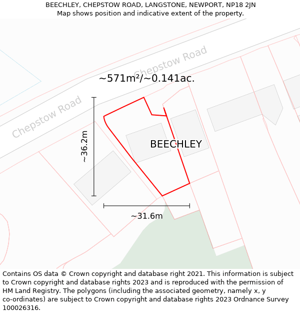 BEECHLEY, CHEPSTOW ROAD, LANGSTONE, NEWPORT, NP18 2JN: Plot and title map