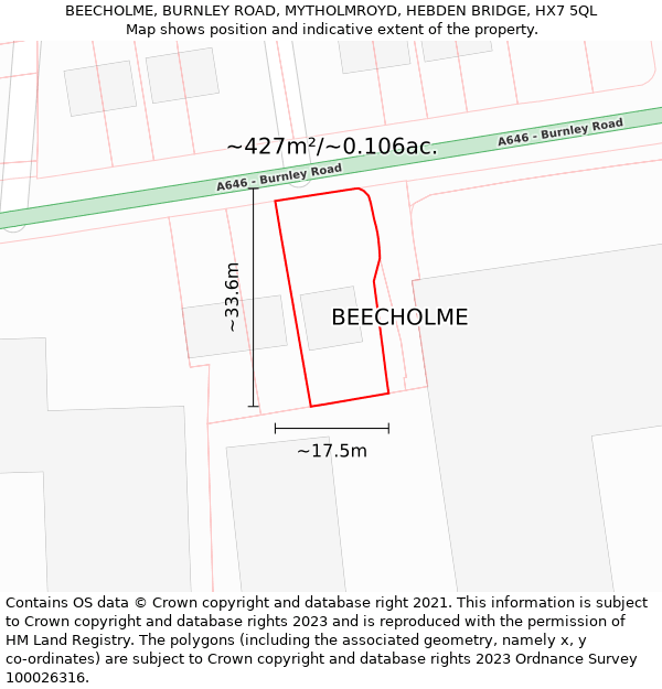 BEECHOLME, BURNLEY ROAD, MYTHOLMROYD, HEBDEN BRIDGE, HX7 5QL: Plot and title map