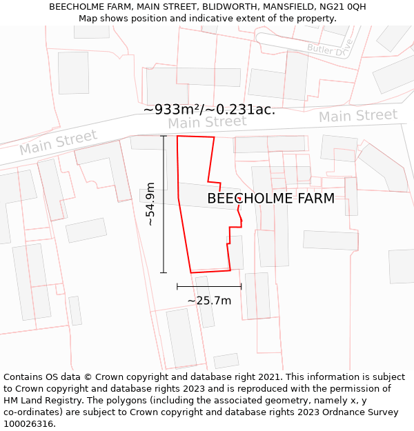 BEECHOLME FARM, MAIN STREET, BLIDWORTH, MANSFIELD, NG21 0QH: Plot and title map