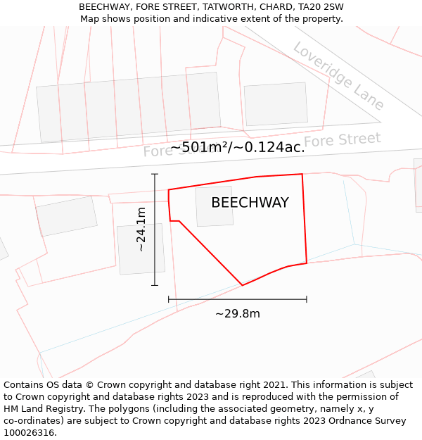 BEECHWAY, FORE STREET, TATWORTH, CHARD, TA20 2SW: Plot and title map