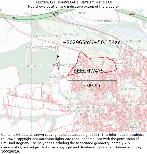 BEECHWAYS, SHAWS LANE, HEXHAM, NE46 3AR: Plot and title map