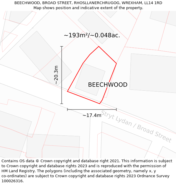 BEECHWOOD, BROAD STREET, RHOSLLANERCHRUGOG, WREXHAM, LL14 1RD: Plot and title map