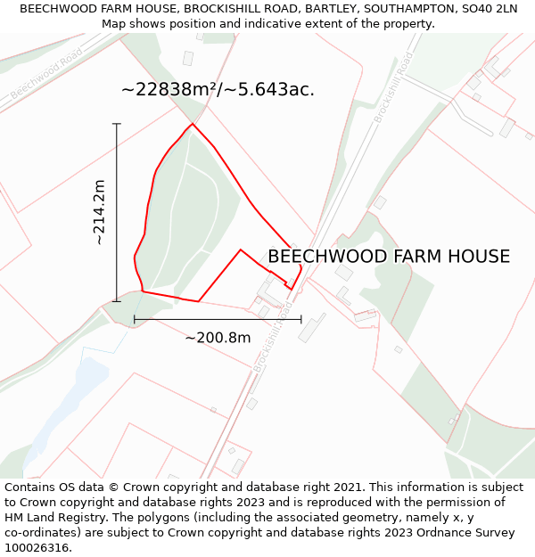 BEECHWOOD FARM HOUSE, BROCKISHILL ROAD, BARTLEY, SOUTHAMPTON, SO40 2LN: Plot and title map