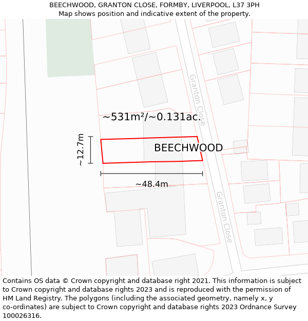 BEECHWOOD, GRANTON CLOSE, FORMBY, LIVERPOOL, L37 3PH: Plot and title map