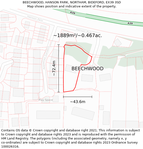 BEECHWOOD, HANSON PARK, NORTHAM, BIDEFORD, EX39 3SD: Plot and title map