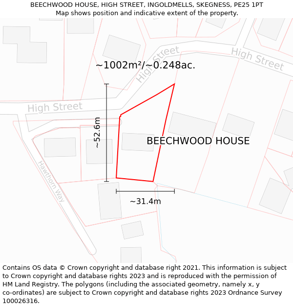 BEECHWOOD HOUSE, HIGH STREET, INGOLDMELLS, SKEGNESS, PE25 1PT: Plot and title map