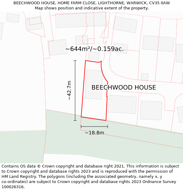 BEECHWOOD HOUSE, HOME FARM CLOSE, LIGHTHORNE, WARWICK, CV35 0AW: Plot and title map