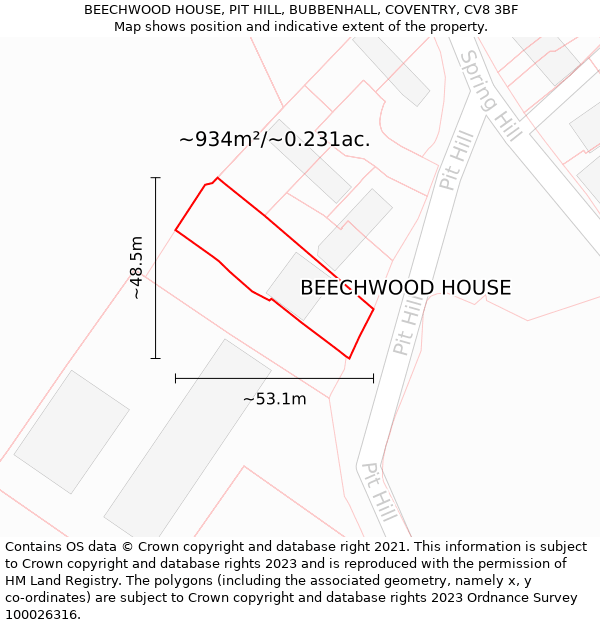 BEECHWOOD HOUSE, PIT HILL, BUBBENHALL, COVENTRY, CV8 3BF: Plot and title map