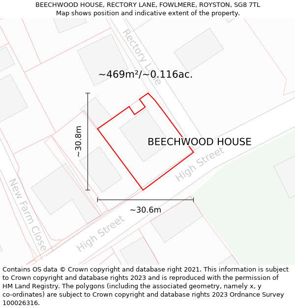 BEECHWOOD HOUSE, RECTORY LANE, FOWLMERE, ROYSTON, SG8 7TL: Plot and title map