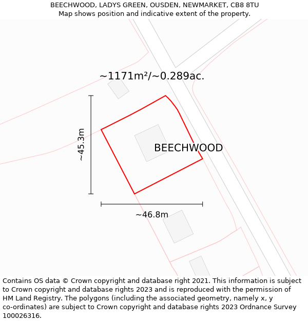 BEECHWOOD, LADYS GREEN, OUSDEN, NEWMARKET, CB8 8TU: Plot and title map