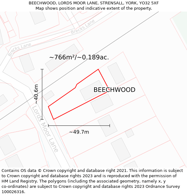 BEECHWOOD, LORDS MOOR LANE, STRENSALL, YORK, YO32 5XF: Plot and title map